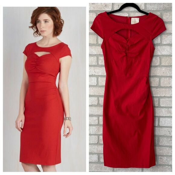 Mod Cloth, “Dear Fiery” Dress, Sweetheart Neckline, Cut Out, Tapered Waist, SZ-S - Picture 1 of 7